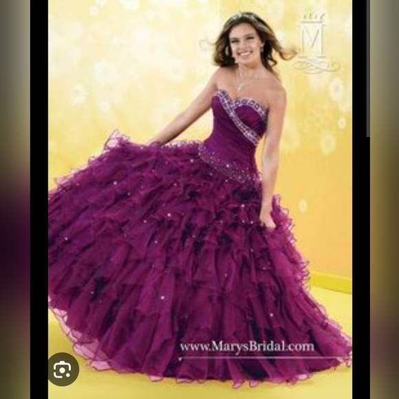 Elegant Raspberry Ruffle Ball Gown - Picture 7 of 8